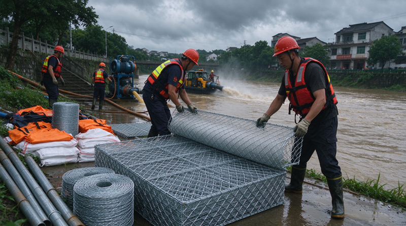 Changshu Jianghe Flood Prevention Products fornece materiais de malha galvanizada e gabião para projeto de apoio à drenagem de emergência na Mongólia Interior